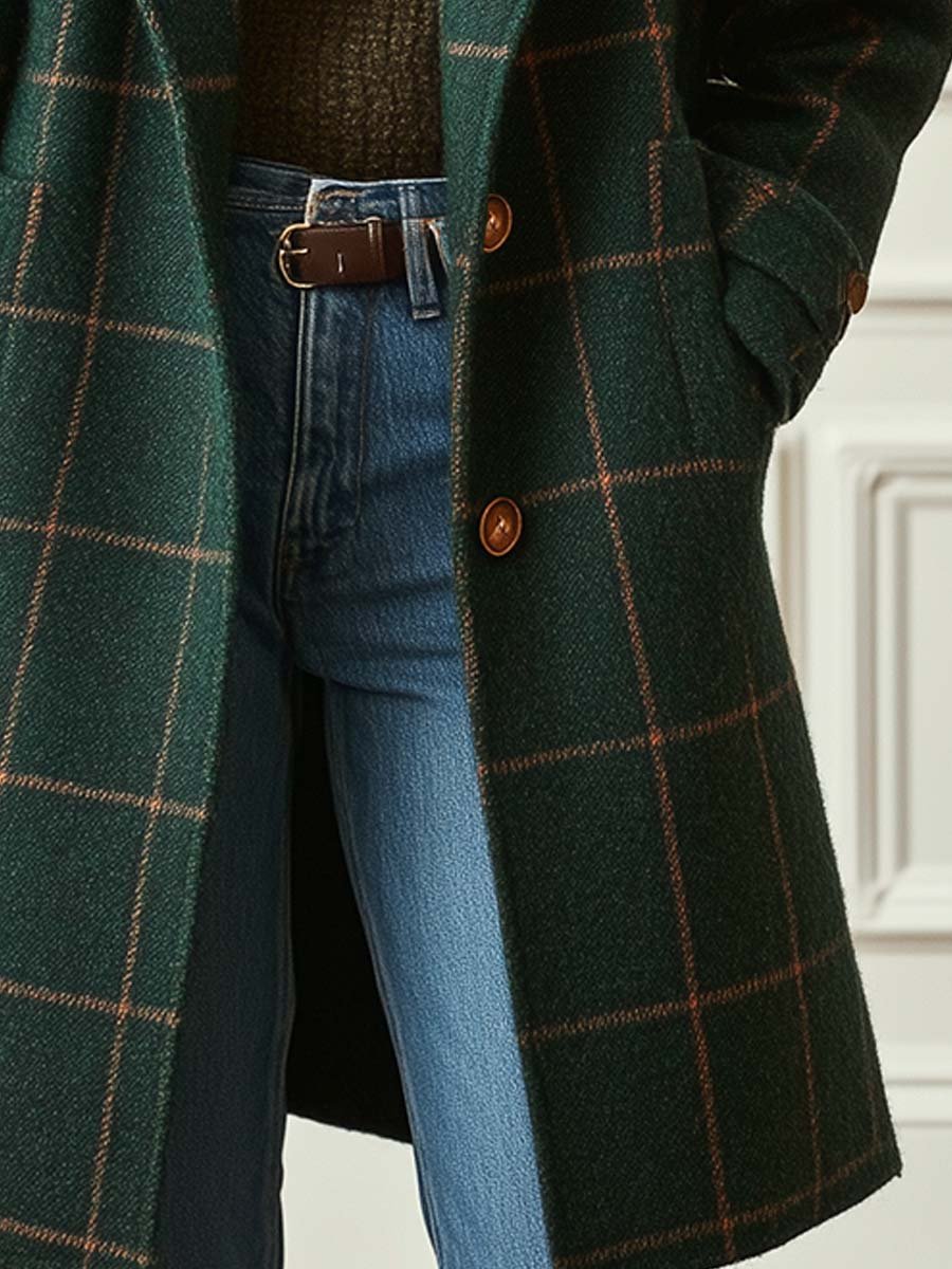 Catherine™ | Manteau rétro à carreaux à col revers